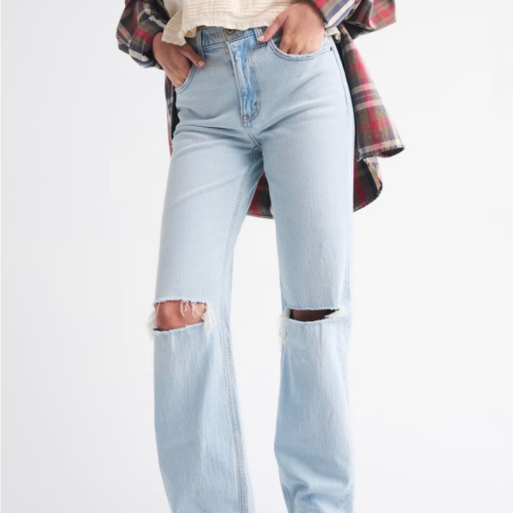 Abercrombie & Fitch Light Blue Straight-Leg Ripped Jeans